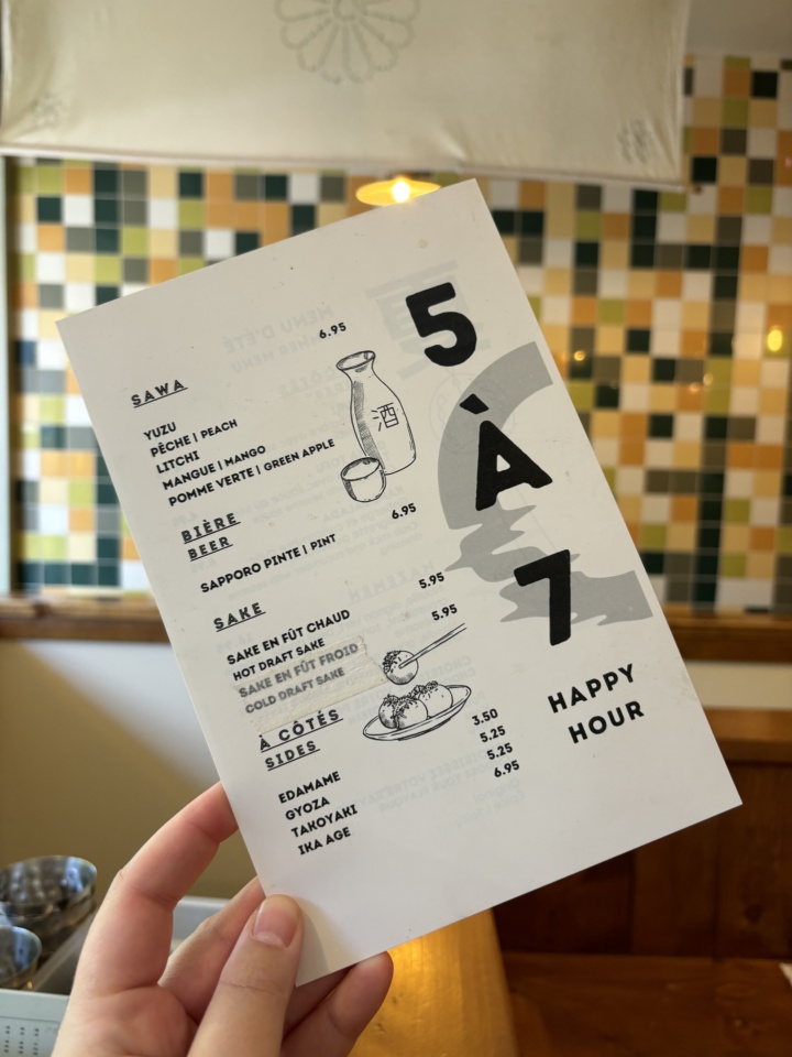 A 5 a 7 menu at a restaurant